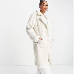ASOS Threadbare Oversized Cream Colored Teddy Bear Coat